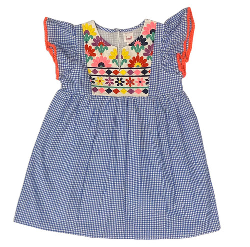 Cheeni Layla Mini Pom Dress - Blue Gingham - size 6