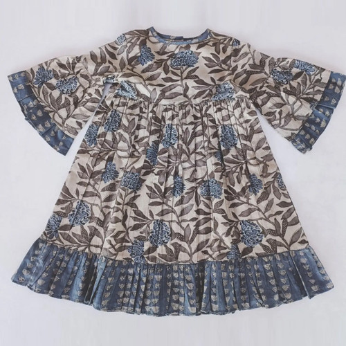 Yo Baby Bell Sleeve Dress - Blue Floral Print