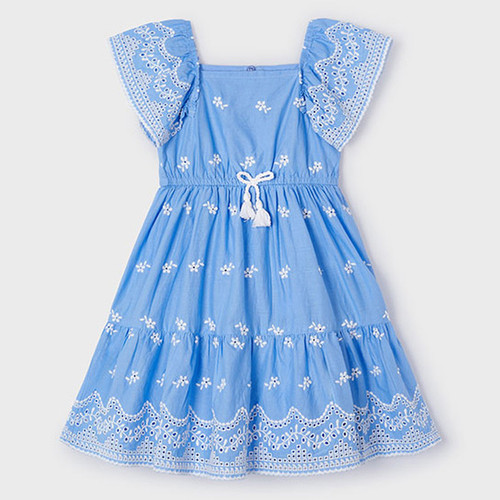 Mayoral              Eyelet Flutter Sleeve Tiered Sundress w/Bow  Accent - Blue
