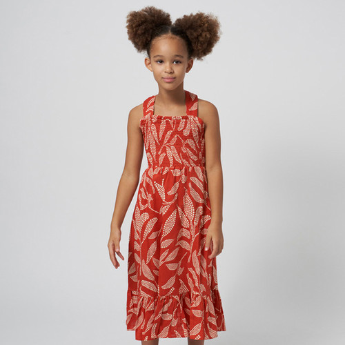 Mayoral              Tropical Print Smocked Sundress w/Criss-Cross Cut-Out Back - Brick Red