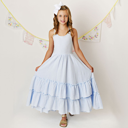 Serendipity Clothing   Muslin Maxi Twirl Dress - Sky Blue