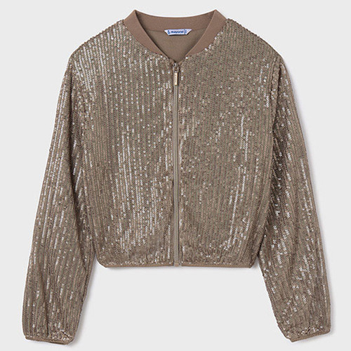 Mayoral      Sequined Shimmer Front Zip Jacket - Mocha