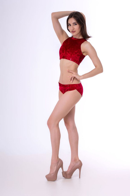 Shorts Pyrope Velour-Red Marble - pole wear scrunch bum shorts