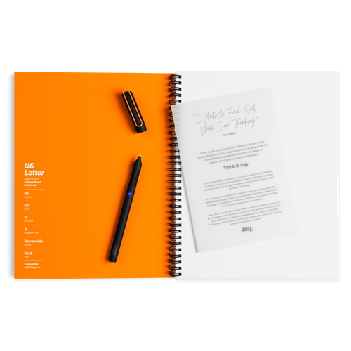 INQ Writing Bundle – Black smartpen + Letter Notebook (Orange) + Ink