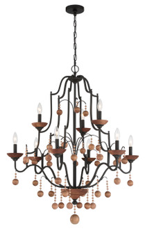 Colonial Charm Nine Light Chandelier in Old World Bronze W/Walnut Acce (7|2669-723)