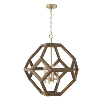 Geo Four Light Pendant in Nordic Wood and Matte Brass (65|358441NM)