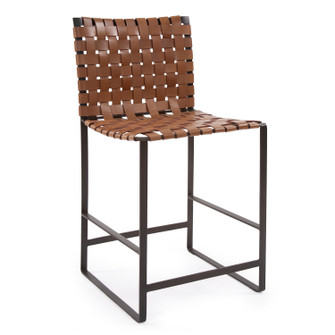 Woven Leather Chairs Counter Stool in Brown Buffalo Leather on Black Steel (204|27014)