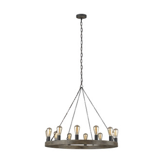 Avenir 12 Light Chandelier in Weathered Oak Wood / Antique Forged Iron (454|F3932/12WOW/AF)