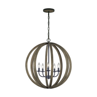 Allier Five Light Pendant in Weathered Oak Wood / Antique Forged Iron (454|F2936/5WOW/AF)