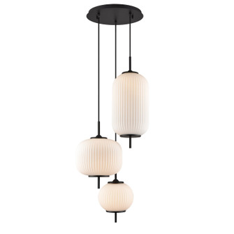 Mount Pearl Three Light Pendant in Graphite With Ribbed Opal Glass (214|DVP40057GR-RIO)