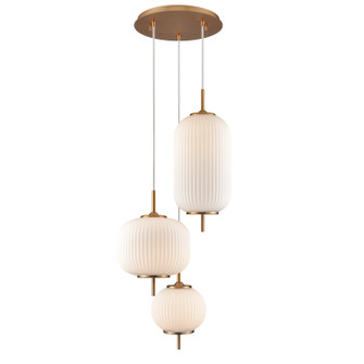 Mount Pearl Three Light Pendant in Brass With Ribbed Opal Glass (214|DVP40057BR-RIO)