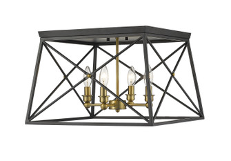 Trestle Four Light Flush Mount in Matte Black + Olde Brass (224|447F18-MB-OBR)