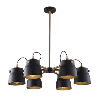 Euro Industrial Six Light Chandelier in Matte Black & Harvest Brass (78|AC11366VB)