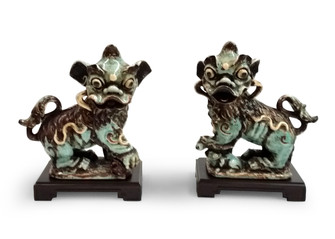Bradshaw Orrell Chinese Dogs in Dark Antique Mint Green Crackle Glaze (460|383204)