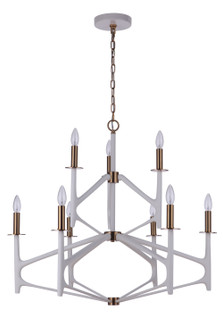 The Reserve Nine Light Chandelier in Matte White / Satin Brass (46|55529-MWWSB)