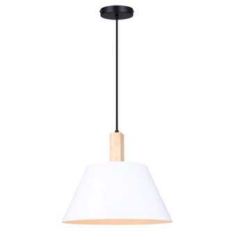 Harlyn One Light Pendant in Matte Black, Matte White, And Real Wood (387|IPL1124A01BWW)