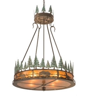 Wildlife At Pine Lake Four Light Inverted Pendant in Antique Copper/Green Trees (57|99769)