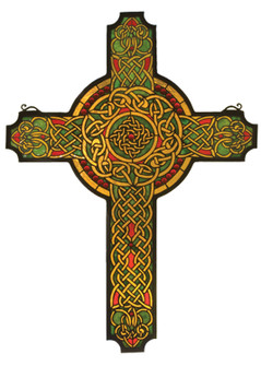 Jeweled Celtic Cross Window in Green Da Flame Red (57|79986)
