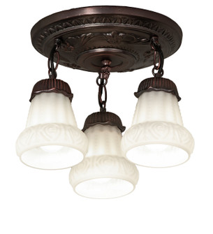 White Puffy Rose Three Light Semi-Flushmount in Mahogany Bronze (57|30543)