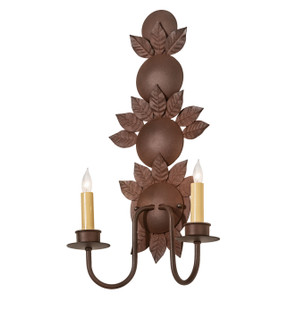 Tole Leaf Two Light Wall Sconce in Wrought Iron On Rust (57|249397)