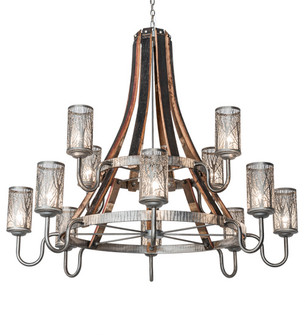 Barrel Stave 12 Light Chandelier in Industrial Steel And Charred Wood (57|221525)