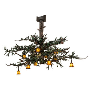 Pine Branch Ten Light Chandelier in Wrought Iron With Green Branches (57|214347)