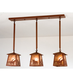 Cowboy & Steer Three Light Island Pendant in Rust (57|15511)