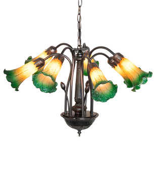 Amber/Green Tiffany Pond Lily Seven Light Chandelier in Mahogany Bronze (57|11584)