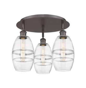 Downtown Urban Three Light Flush Mount in Oil Rubbed Bronze (405|516-3C-OB-G557-6CL)