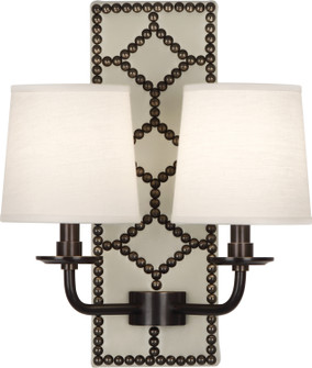 Williamsburg Lightfoot Two Light Wall Sconce in Backplate Upholstered in Bruton White Leather w/Nailhead and Deep Patina Bronze (165|Z1032)