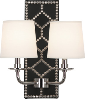 Williamsburg Lightfoot Two Light Wall Sconce in Backplate Upholstered in Blacksmith Black Leather w/Nailhead and Polished Nickel (165|S1035)