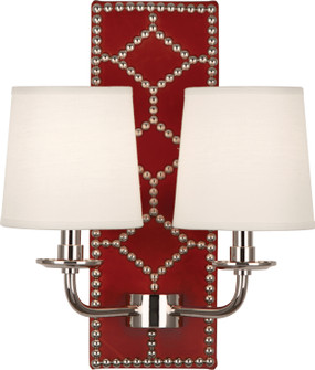 Williamsburg Lightfoot Two Light Wall Sconce in Backplate Upholstered in Dragons Blood Leather w/Nailhead and Polished Nickel (165|S1031)