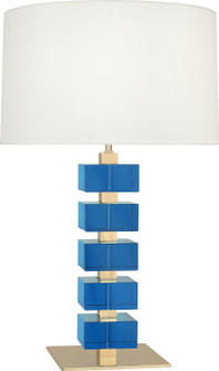 Jonathan Adler Monaco One Light Table Lamp in Lacquered Natural Brass and Turquoise Crystal Blocks (165|176X)
