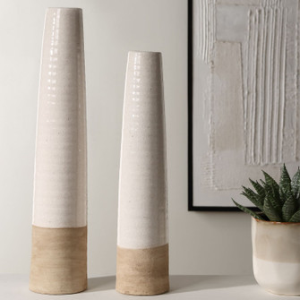 Ivory Sands Vases, S/2 in White Ceramic (52|18156)