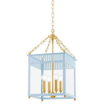 Rosalie Four Light Lantern in Aged Brass/Soft Arctic Blue (428|H932704S-AGB/SAO)