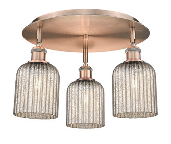 Downtown Urban Three Light Flush Mount in Antique Copper (405|516-3C-AC-G559-5ME)