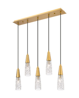 Downtown Urban Five Light Island Pendant in Brushed Brass (405|322-5I-BB-G322-3CL)