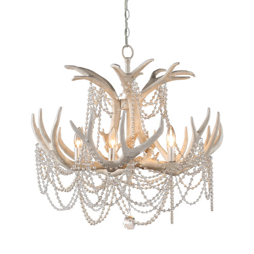 Denali Five Light Chandelier in Ivory Grey and Silver Leaf (374|H22109S-5)
