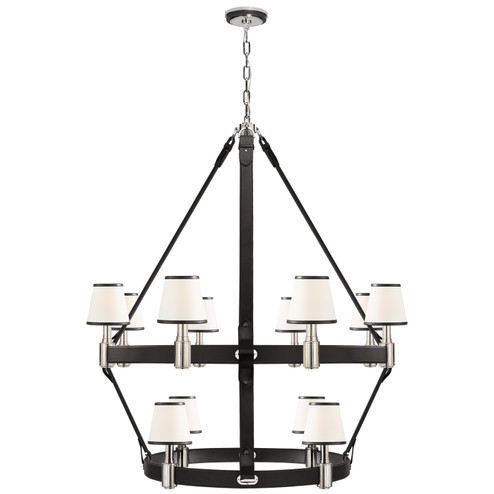 Riley 12 Light Chandelier in Polished Nickel and Chocolate Leather (368|RL 5614PN/CHC-L)