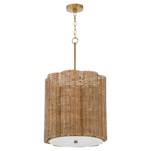 Boracay Four Light Pendant in Natural Cane/Antique Brass (208|11936)