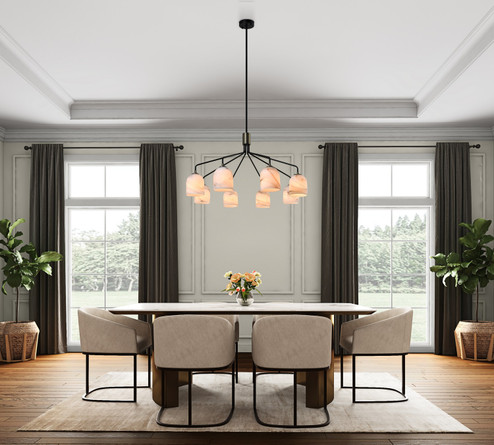 Crema Eight Light Chandelier in Black, Brushed Brass (78|SC13378BB)