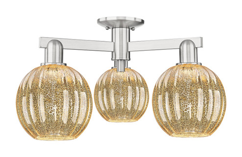 Arcadia Three Light Semi-Flush Mount in Brushed Satin Nickel (405|716-3F-SN-G458-7ME)