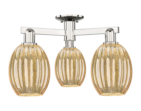 Arcadia Three Light Semi-Flush Mount in Polished Nickel (405|716-3F-PN-G459-6ME)