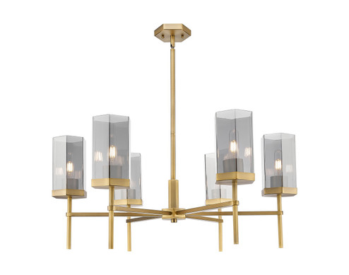 Downtown Urban Six Light Chandelier in Brushed Brass (405|463-6CR-BB-G463-8SM)