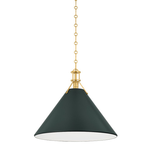 Painted No. 2 One Light Pendant in Aged Brass/Soft Studio Green (70|MDS352L-AGB/SSG)
