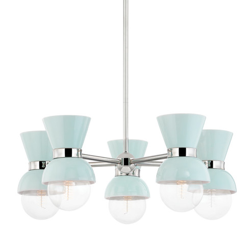 Gillian Five Light Chandelier in Polished Nickel/Ceramic Gloss Robins Egg Blue (428|H469805-PN/CRB)