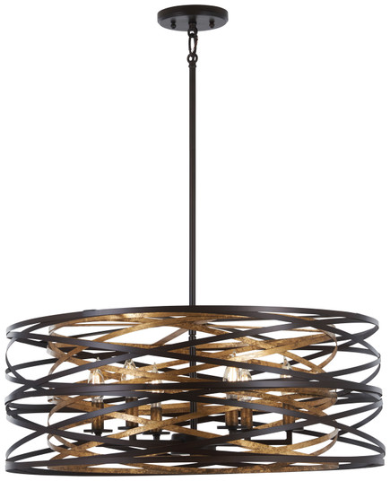 Vortic Flow Six Light Pendant in Dark Bronze w/Mosaic Gold Interior (7|4673-111)