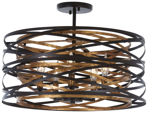 Vortic Flow Five Light Semi Flush Mount in Dark Bronze W/Mosaic Gold Inte (7|4671-111)