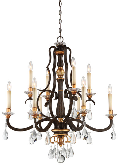 Chateau Nobles Ten Light Chandelier in Raven Bronze With Sunburst Gold Leaf Highlights (29|N6459-652)