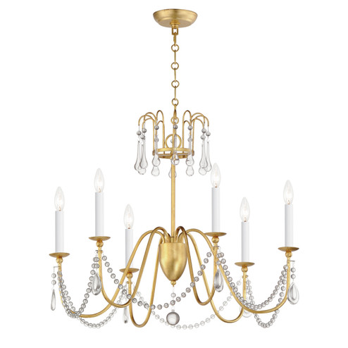 Plumette Six Light Chandelier in Gold Leaf (16|12166GL/CRY)